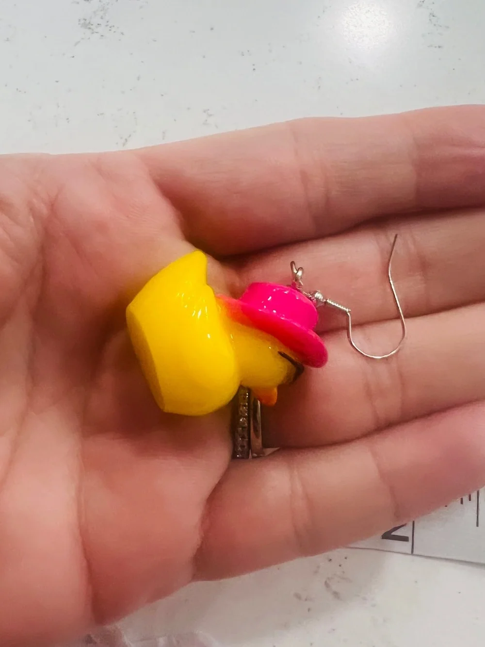 Cute Yellow Duck Stud Earrings with Pink Hat - Kids Accessories